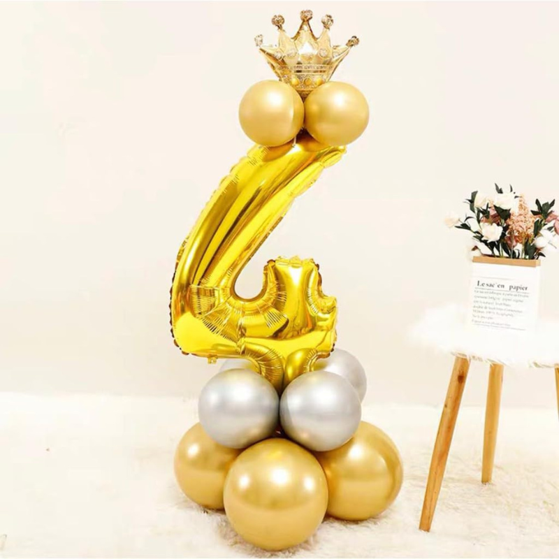 32” Number Foil Balloons with Mini Crown Topper – Ideal for Birthday, Wedding Anniversary & Party Decorations (12 Pcs Pack)