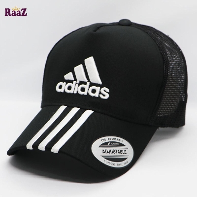 Picture of Black White Half Net Embroidery Logo Cotton Curved Cap