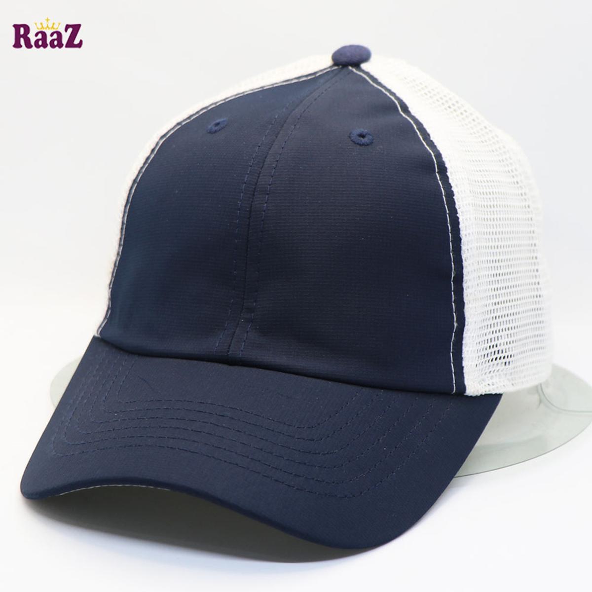 Picture of Navy Blue White Half Net Curved Visor Garments Wash Cap