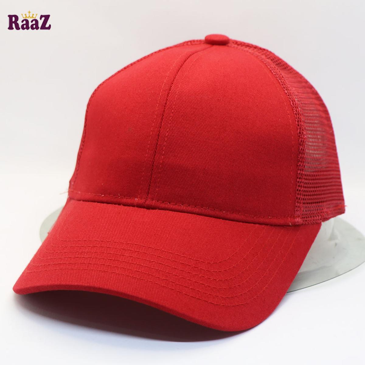 Picture of Red Half Net Curved Visor Garments Wash Cap