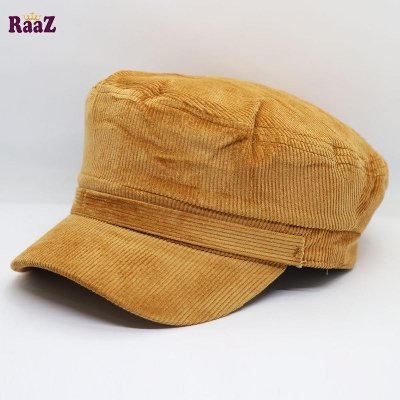 Picture of Yellow Velvet Winter Fashion Women Solid Newsboy Cap