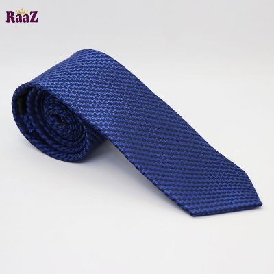 Picture of Navy Blue Glossy Finish Zigzag Embroidered Men's Necktie
