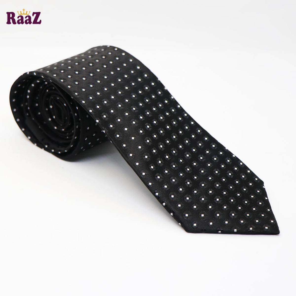 Picture of Silky Black White Square Tie for Men