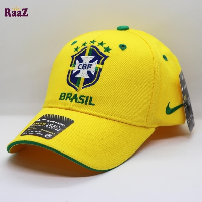 Picture of Brazil  Solid Yellow And Green Edge Premium Cotton Embroidery Logo Curved Visor Cap