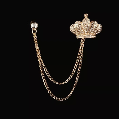 Picture of New Fashion Crown Rhinestones Brooch Crystal Tassel Chain Collar Suit Shirt Lapel Pin Luxulry Wedding Jewelry Accessories Gifts