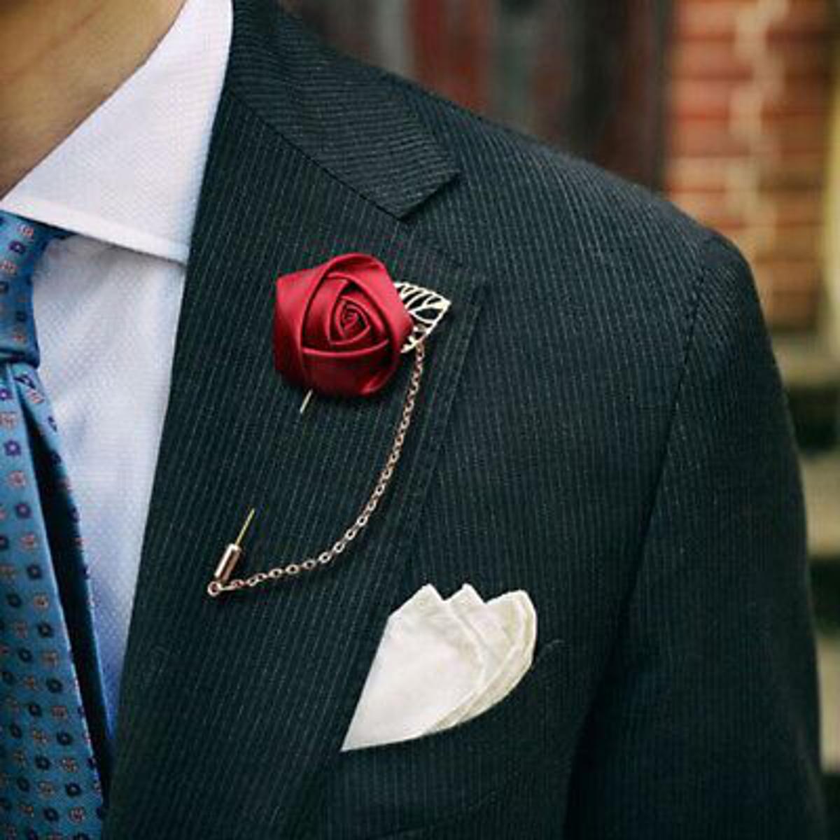 Picture of Lavish indulgent - Pin Wedding Costume Rose Flower Suits Lapel Brooch Men Boutonniere Stick Jewelry - Hijab Pin - Easy To maintain