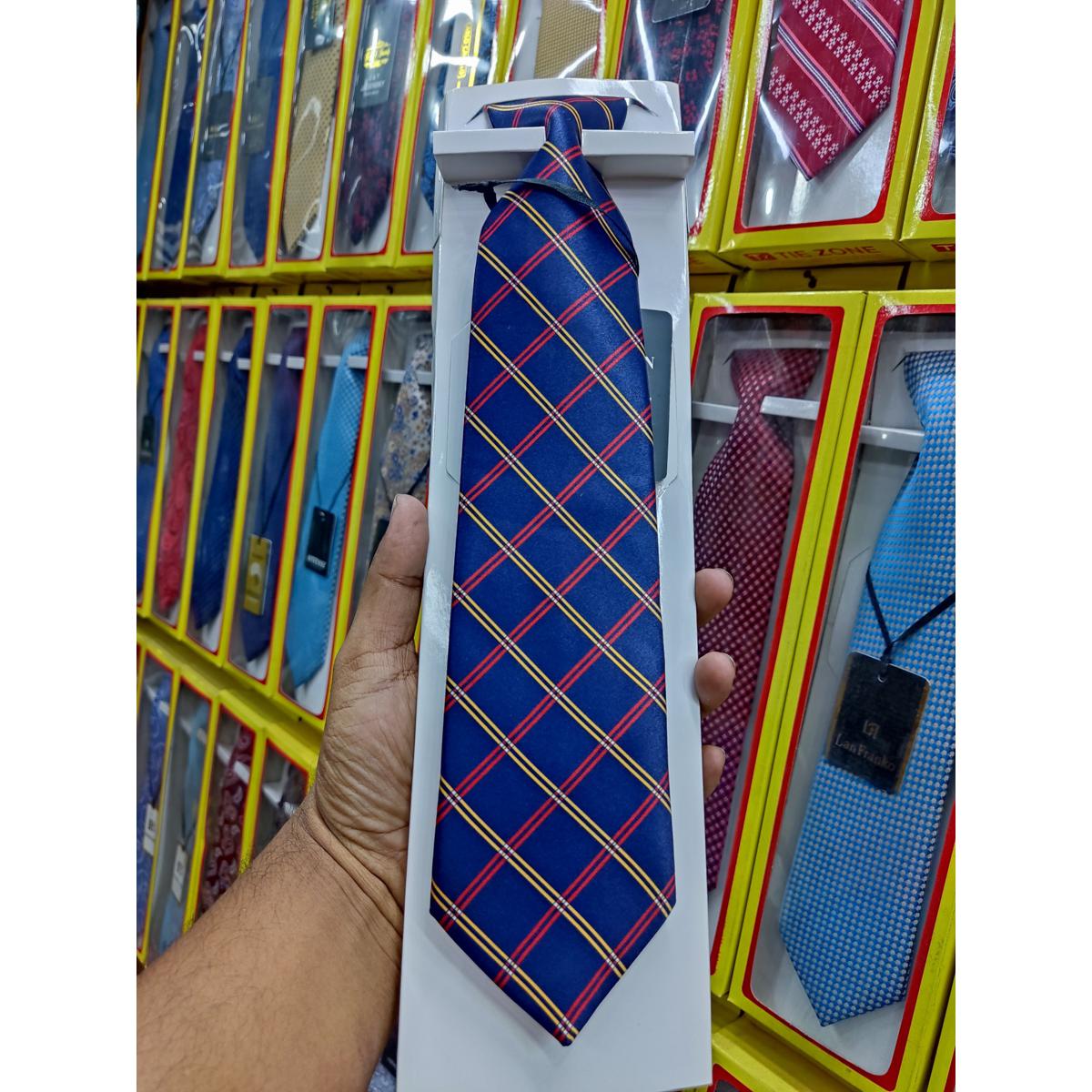 Picture of Navy Blue Check Formal Tie For Men