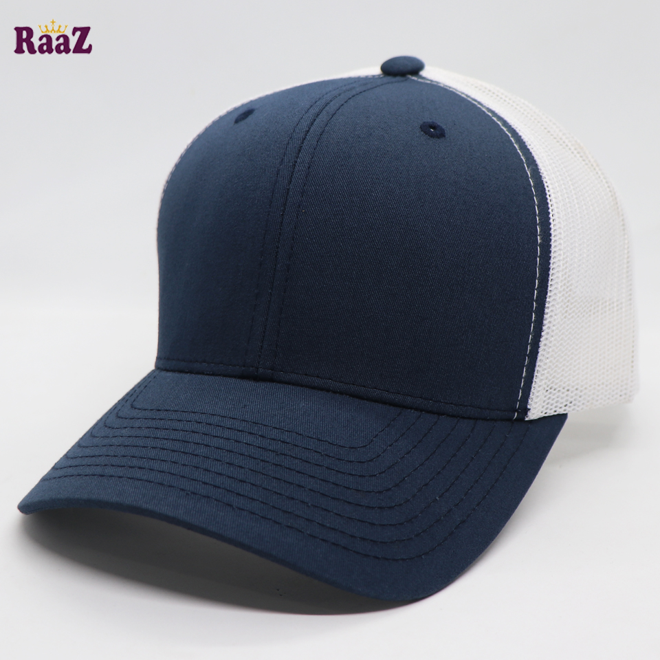 Picture of 100% Export Navy Blue and White High Quality Half Net Baseball Cap For Men