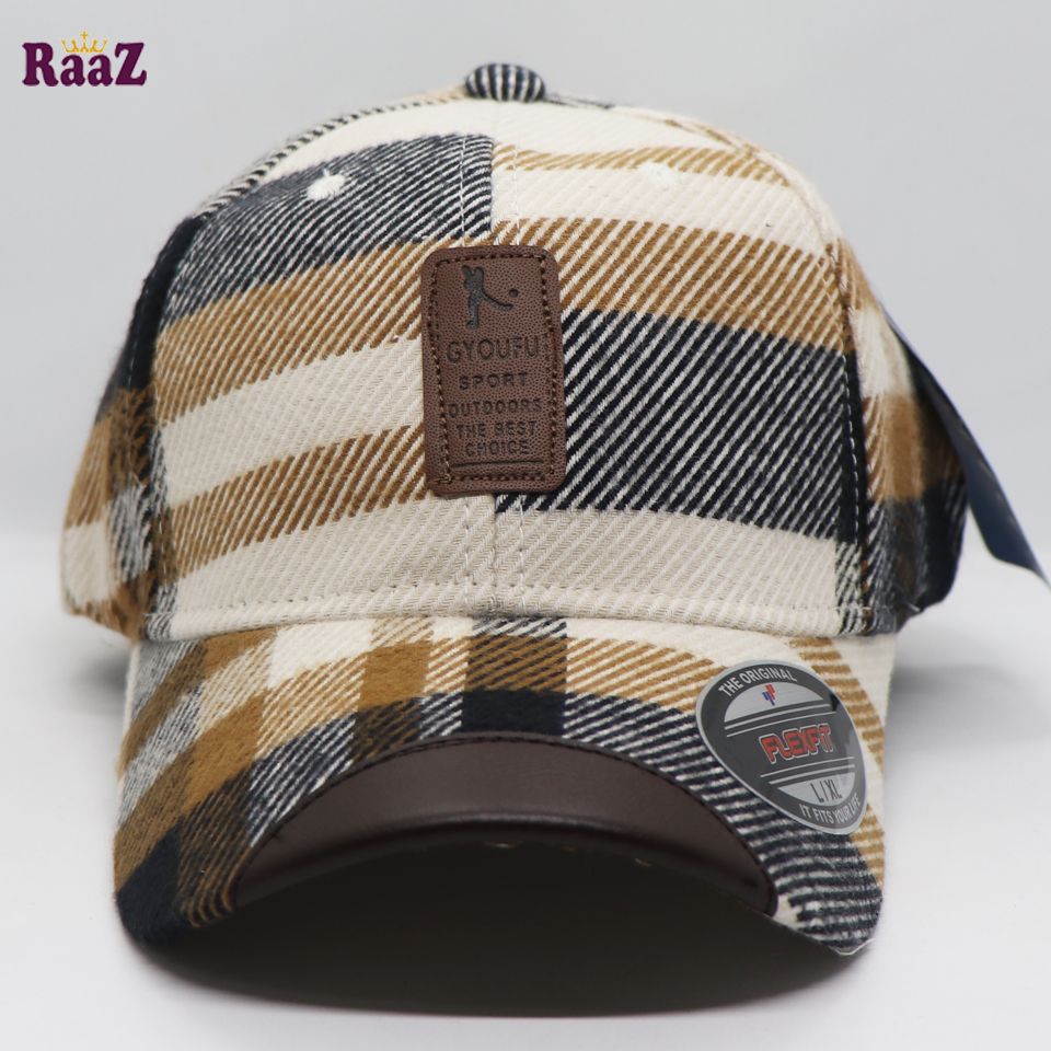 Picture of Unique Shape Gyoufu Leather Logo Big Check Premium Fabrics Baseball Cap