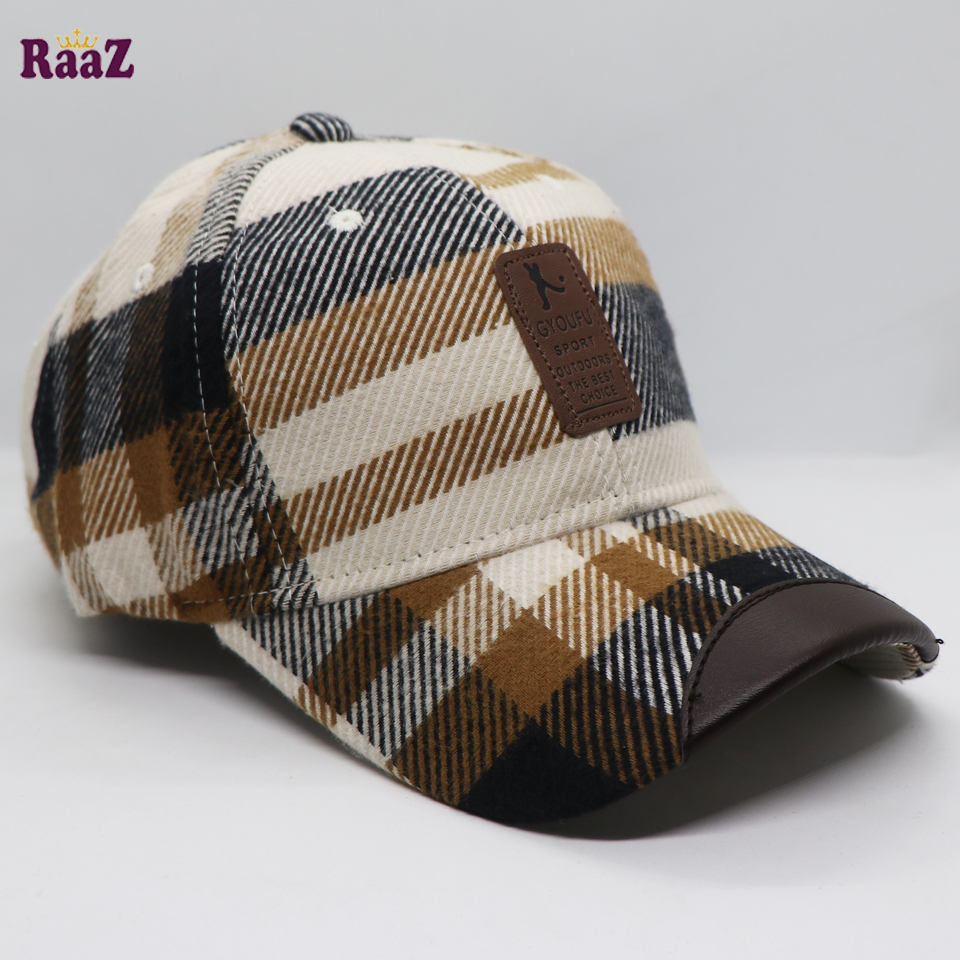 Picture of Unique Shape Gyoufu Leather Logo Big Check Premium Fabrics Baseball Cap