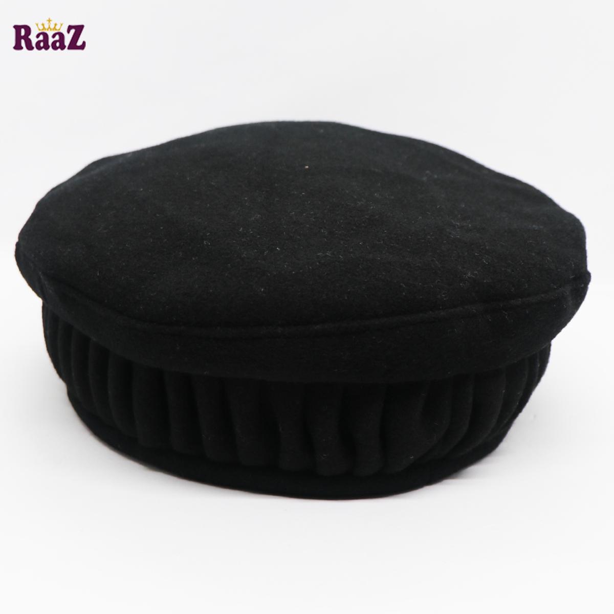Picture of Black New Design Wool Spandex Kashmiri Pakol Cap/Tupi For Men (Free Size)