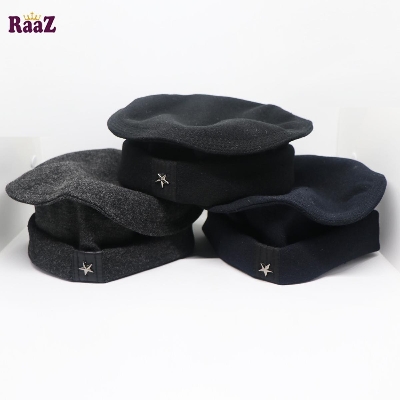 Picture of Black, Navy Blue And Grey Wholesale Wool Spandex Steel Star Afghani Star Pakol Cap/Tupi For Men ( Free Size)