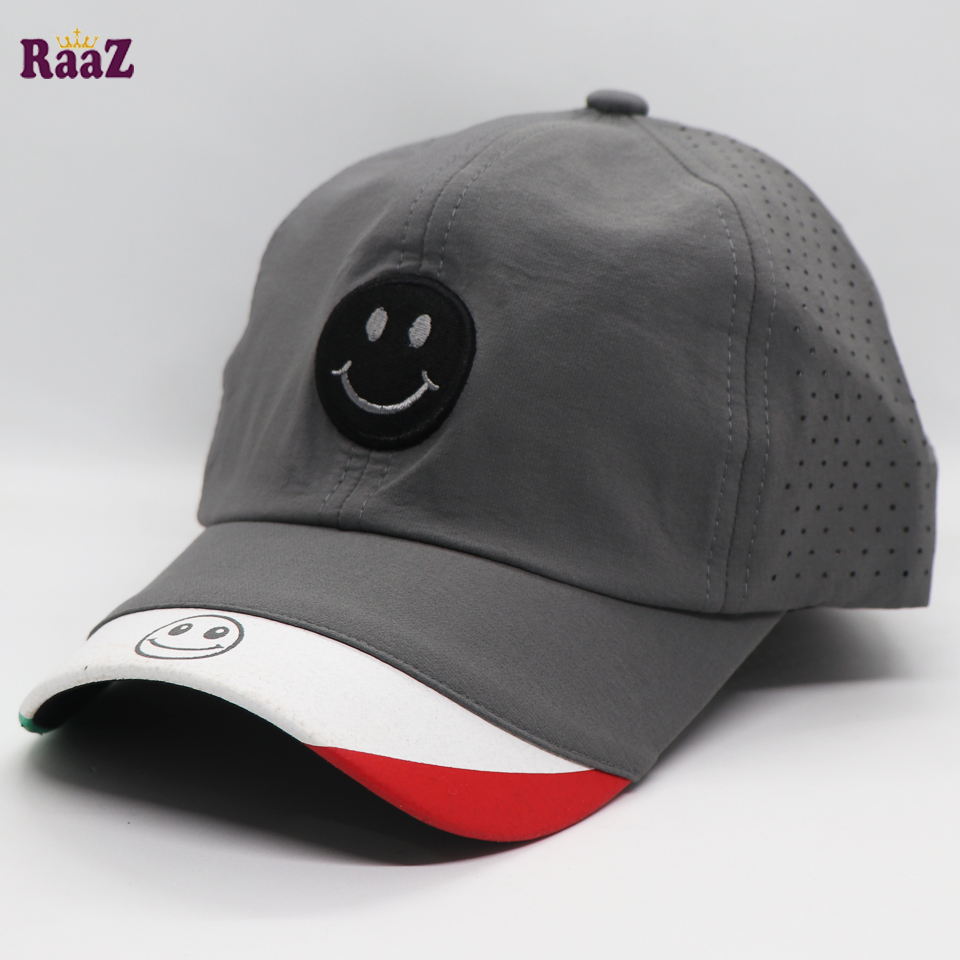 Picture of Grey Smiley Embroidery Logo Polyester Fabric Curved Cap