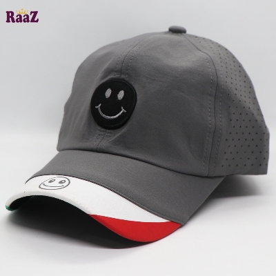 Picture of Grey Smiley Embroidery Logo Polyester Fabric Curved Cap