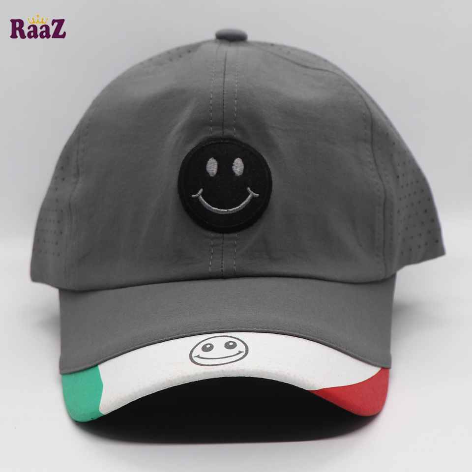 Picture of Grey Smiley Embroidery Logo Polyester Fabric Curved Cap
