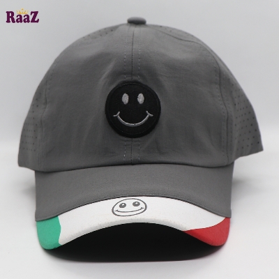 Picture of Grey Smiley Embroidery Logo Polyester Fabric Curved Cap