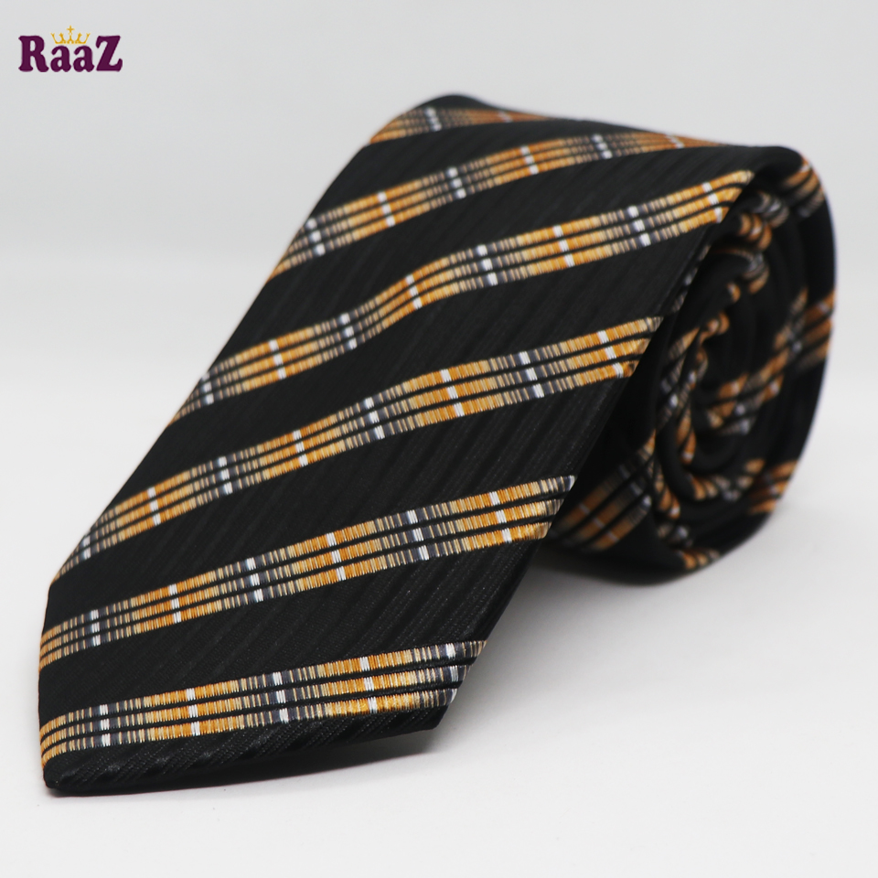 Picture of Black Yellow Big Stripe Design Formal Tie For Men