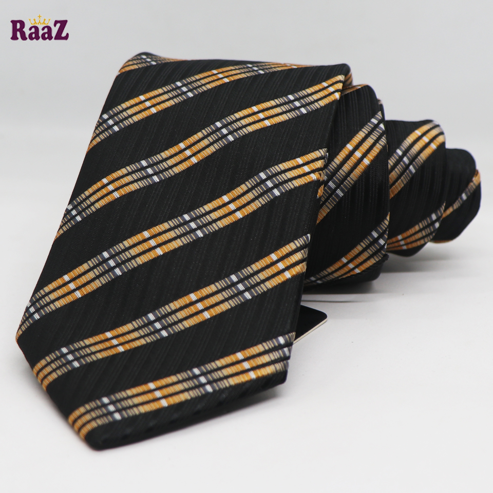 Picture of Black Yellow Big Stripe Design Formal Tie For Men