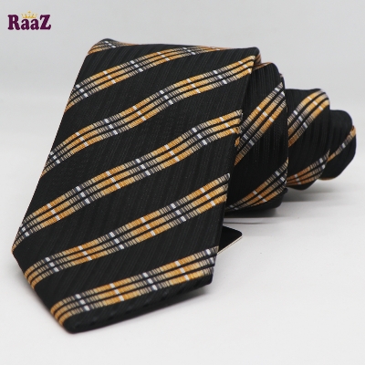 Picture of Black Yellow Big Stripe Design Formal Tie For Men