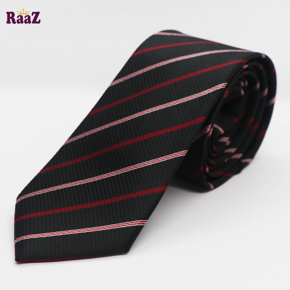 Picture of Black Red Big Stripe Design Formal Tie For Men