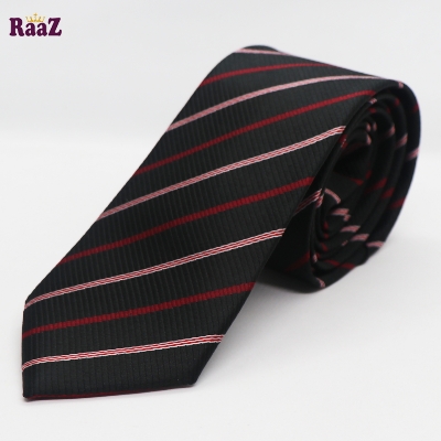 Picture of Black Red Big Stripe Design Formal Tie For Men