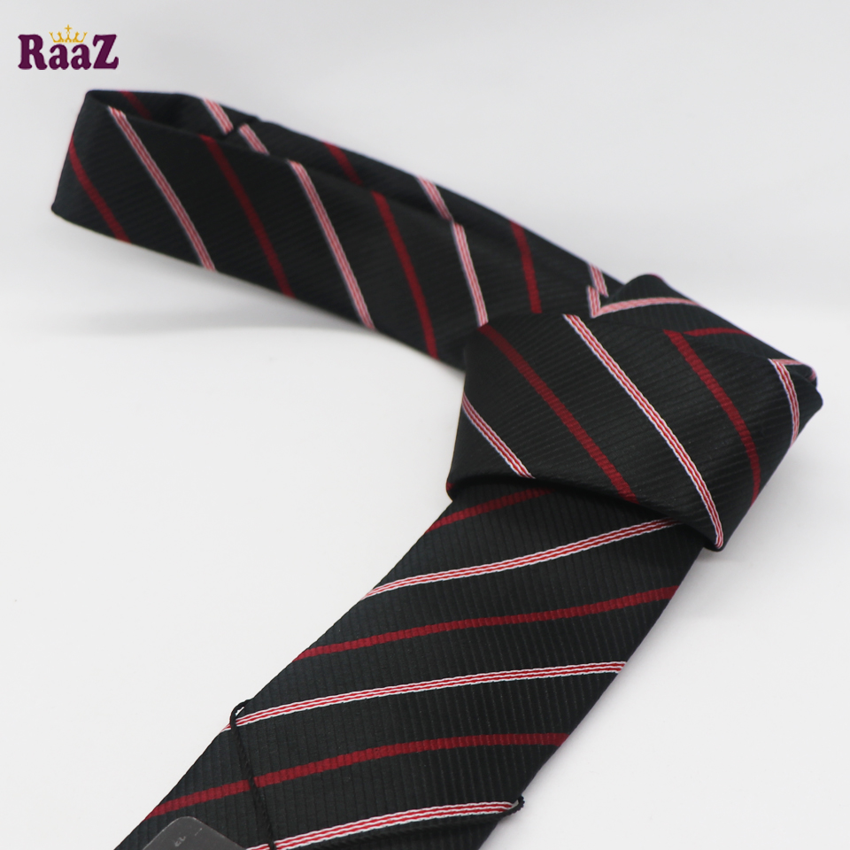 Picture of Black Red Big Stripe Design Formal Tie For Men