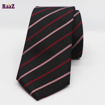 Picture of Black Red Big Stripe Design Formal Tie For Men