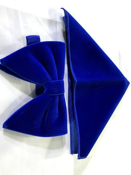 Picture of Velvet Bow Tie And Pocket Square Set For Men (Blue)