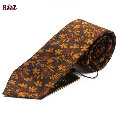 Picture of Yellow Flower Small Embroidery Design Necktie For Men