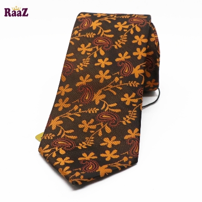 Picture of Yellow Flower Small Embroidery Design Necktie For Men