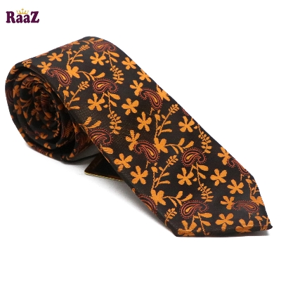 Picture of Yellow Flower Small Embroidery Design Necktie For Men