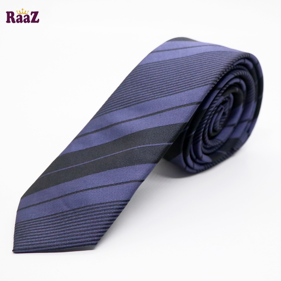 Picture of Purple Black Imperial Stitch Broad Stripe Statement Tie For Men