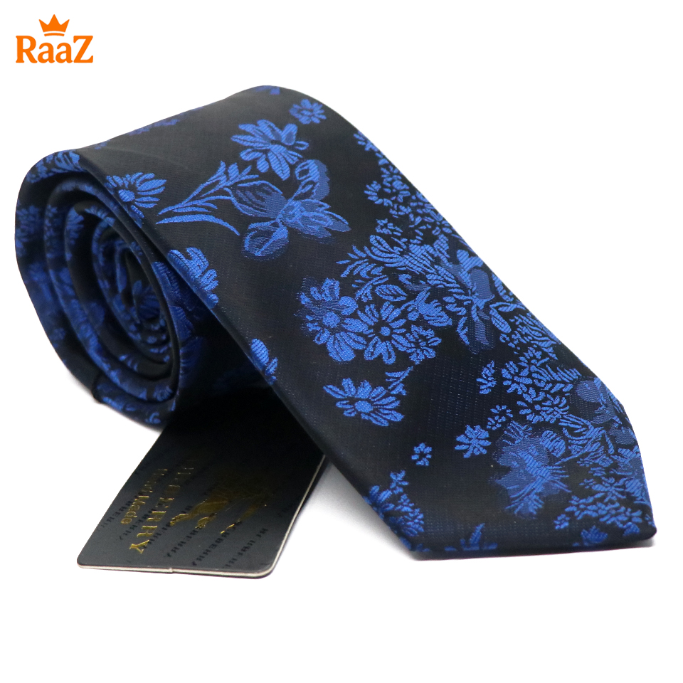 Picture of Black Blue Bloomed Charm Floral Embroidery Design Wedding Tie For Men