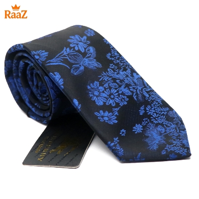 Picture of Black Blue Bloomed Charm Floral Embroidery Design Wedding Tie For Men