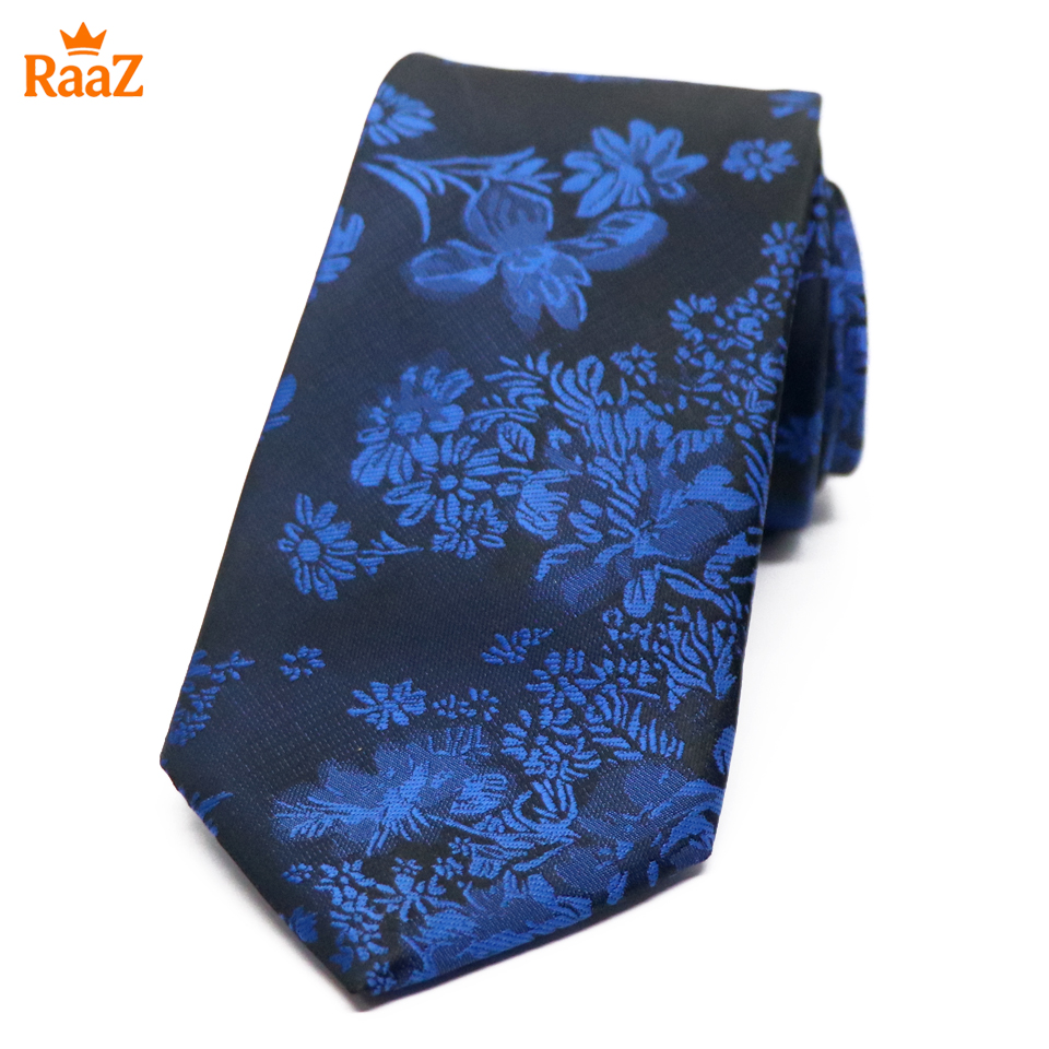 Picture of Black Blue Bloomed Charm Floral Embroidery Design Wedding Tie For Men