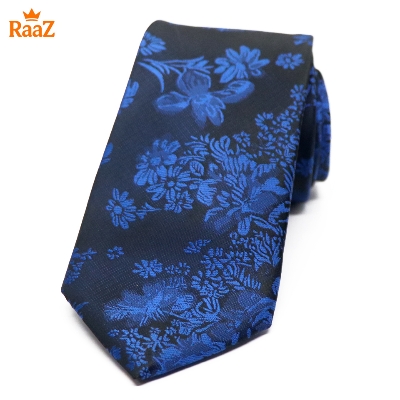 Picture of Black Blue Bloomed Charm Floral Embroidery Design Wedding Tie For Men