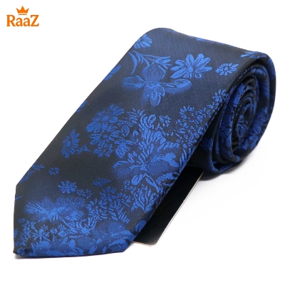 Picture of Black Blue Bloomed Charm Floral Embroidery Design Wedding Tie For Men
