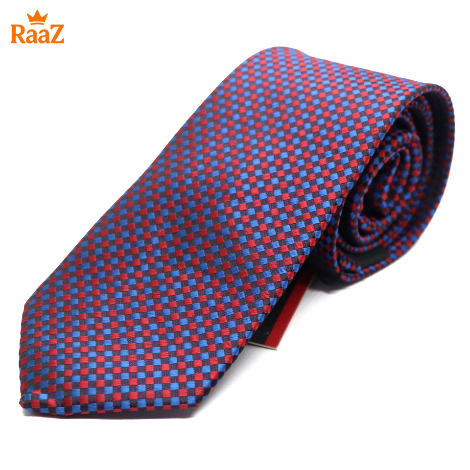 Picture of Red Blue Micro Square Dot Precision Textured Tie For Men