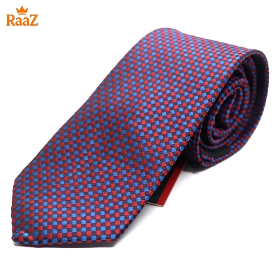 Picture of Red Blue Micro Square Dot Precision Textured Tie For Men