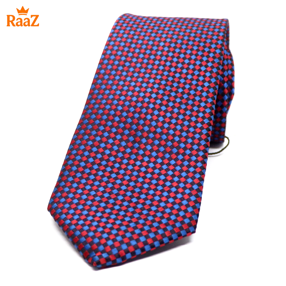 Picture of Red Blue Micro Square Dot Precision Textured Tie For Men