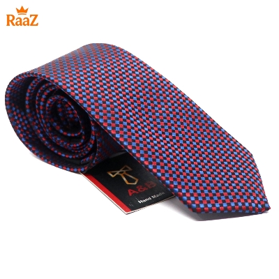 Picture of Red Blue Micro Square Dot Precision Textured Tie For Men
