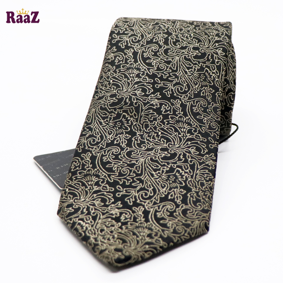 Picture of Black Golden Bloomed Charm Floral Embroidery Design Wedding Tie For Men
