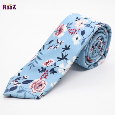Picture of Sky Blue Bloomed Charm Floral Design Wedding Tie For Men