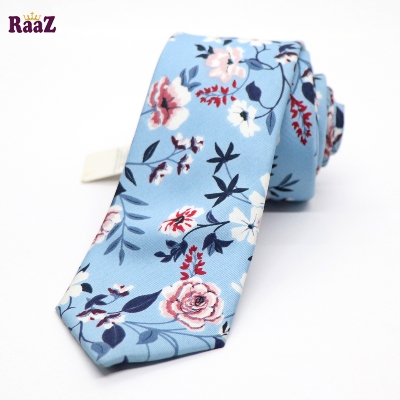 Picture of Sky Blue Bloomed Charm Floral Design Wedding Tie For Men