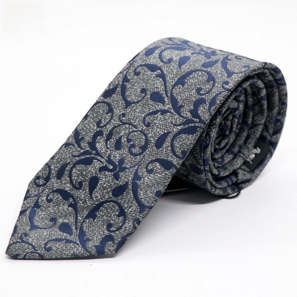 Picture of Navy Blue Bloomed Charm Floral Embroidery Design Wedding Tie For Men