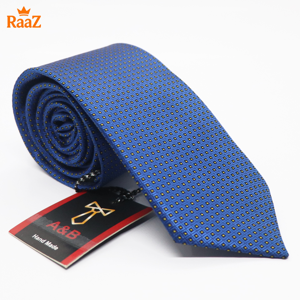 Picture of Navy Blue Yellow Dotted Legacy Premium Texture Blend Tie For Men