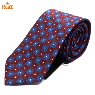 Picture of Maroon Blue Geometric Square Precision Cut Tie For Men