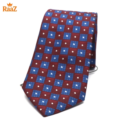Picture of Maroon Blue Geometric Square Precision Cut Tie For Men