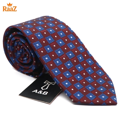 Picture of Maroon Blue Geometric Square Precision Cut Tie For Men