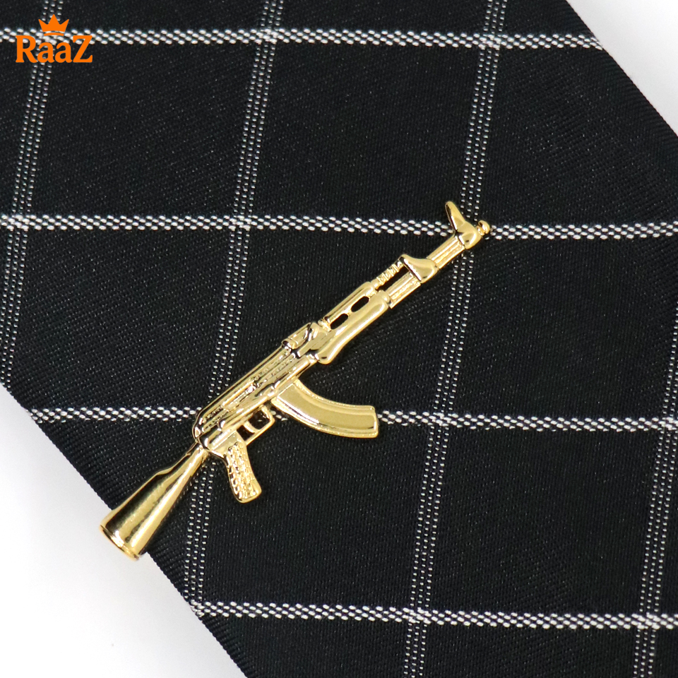 Picture of AK47 Rifle SMG tie pin Tie Clip Tie Pin Cadet Midshipmen Tie pin Colour Black Silver Golden Tie Pin For Men Tie Clip For Man
